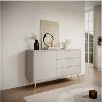 MOEBLO Kommode Pholx D 138 D3S (Griffe und Beine aus Metall, geriffelte-Fronten, Sideboard Wohnzimmer Kommode Schlafzimmer Komodenschrank Highboard)