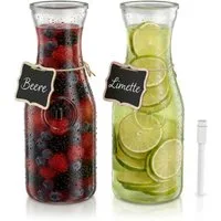 Arendo Karaffe Glaskaraffe mit Deckel, Wasserkaraffe, Glaskrug 2er Set 1L, (2-tlg), Kalt- und Warmgetränke, 1000 ml, hochwertiges, robustes Klarglas