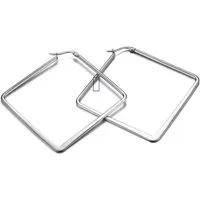 Kingka Paar Creolen für Damen viereckige Creolen Ø 45mm Ohrringe Edelstahl silberfarben, Damen Schmuck, perfekte Geschenkidee zu Geburtstag, Weihnachten