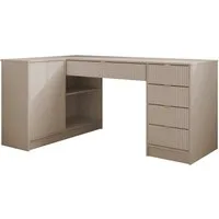 MIRJAN24 Schreibtisch Tireno (mit Drehtür und fünf Schubladen), 158x98x76 cm, Gold Aluminiumgriffe, Links / Rechts