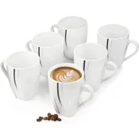 SÄNGER Becher Bilgola Black Lines Kaffeetassen-Set, Weiß, 6-tlg., Porzellan, ⌀ 8,5x10,5cm, 250 ml, Premium Collection