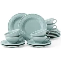 Seltmann Weiden Teeservice Geschirr-Set Beat (18-tlg), 6 Personen, Porzellan, Teller, Tassen, Untertassen, Rillendekor, 18 Teile, für 6 Personen