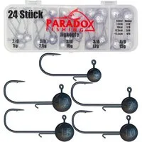 Paradox Fishing Jighaken Jigköpfe Set (5g/7,5g/10g/12g/15g) 25-teilig je 5/4 Jighaken mit Box, mit Baitholder, ultra scharf