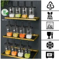 Jungengel Gewürzbehälter 12x Vorratsdosen 350ml mit Löffel Gewürzdosen Frischhaltedosen, BPA-Frei Kunststoff, (Set, 12-tlg., 12x Vorratsbehälter, 12x Löffel, 12x Deckel), Spülmaschinenfest, Mikrowellenkomform, BPA-Frei, Kältebeständig
