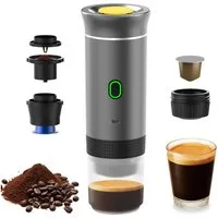 TWUFY Filterkaffeemaschine Tragbare,Kaffeemaschine Auto,Portable Reisekaffeemaschine,für unterwegs oder Camping, 0.06l Kaffeekanne, Kapselsystem & Pulverfilter (wiederverwendbar), 3-in-1 Espressomaschine mit 3 austauschbaren Akkus