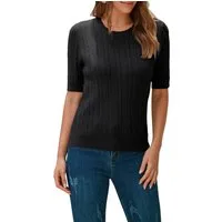 Arach&Cloz Kurzarmpullover Damen Tops Rundhalspullover T-Shirt Strickpullover Streifenpullover Muschelkanten aus Spitze strukturierte Hemden