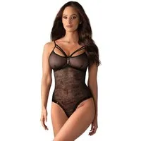 Obsessive Body Transparenter Body mit Spitze ouvert - schwarz (1-tlg) transparent