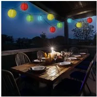 MARELIDA LED-Lichterkette Solar Lampionkette 10 bunte Lampions 8 Funktionen 4,5m Garten Balkon, 10-flammig