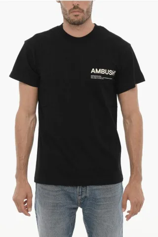 Baumwolljersey-T-Shirt mit Rundhalsausschnitt und Kontrastdruck in Schwarz