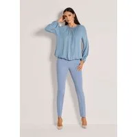 MADELEINE Shirtbluse Schlupfbluse mit edlen Raffungen Sommerbluse mit Rundhals mit Schlitz, Gummibund und Langarm