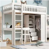 STILVORA Hochbett 90×200 erwachsene mit treppe,Bett mit Schreibtisch,ohne matratze (Hochbett,mit Schreibtisch und Stauraum Inkl. Kleiderschrank, 3 Schubladen, Geländer und Treppe) ohne Matratze