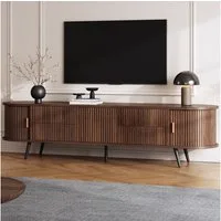 Merax Lowboard Ovaler TV-Ständer mit Vertikalen Streifen (1 St), TV-Schrank mit 4 Schubladen, 2 Rollladentüren & Stauraum, 180x40x45cm
