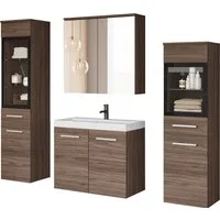 welltime Badmöbel-Set MADRIT II, Schrank mit Waschbecken, 2 Hänger, Spiegelschrank, (Komplett-Set, 5-St), Hängende Badmöbel mit Glaseinsätzen – in vielen Farben erhältlich