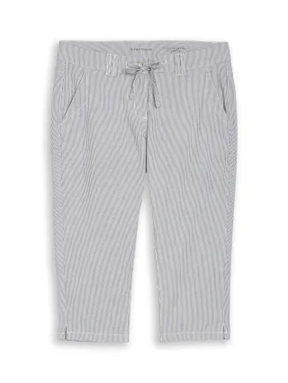 Tom Tailor - Tapered Relaxed Capri Hose mit Kordelzug delicate navy white stripe - Gr. - 40