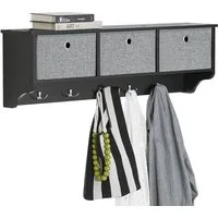 SoBuy Wandgarderobe FRG282, Wandregal, Schweberegal, Garderobenleiste, Flur, Schlafzimmer, Flurgarderobe Kleiderhaken Hängeregal mit 3 Körben, mit Haken