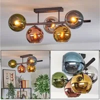 hofstein Deckenleuchte Deckenlampe aus Metall/Glas, Schwarz/Chrom/Rauch/Blau/Grün/Gold/Kupfer, Deckenleuchte im Retro/Vintage-Design (Schirm Ø 15 cm), 5 x E14
