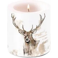 ZauberDeko Stumpenkerze Kerze Windlicht Hirsch Weihnachten Herbst Wild Jäger 9cm Hoch 7,5cm Ø