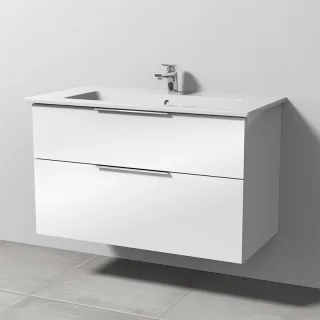 Sanipa 3way Keramik-Set Venticello Keramik-Waschtisch und Unterbau mit 2 Auszügen, Weiß-Glanz UF32478