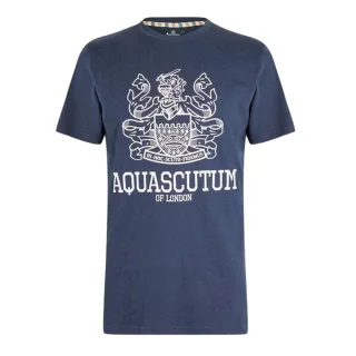 Aquascutum - T-Shirt für Herren, Rundhalsausschnitt (Marine/Weiß)