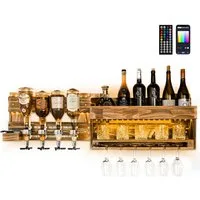 Yorbay Weinregal aus Holz, Wandbar mit 4 Getränkespender Wandmontage, Die linke Seite des Regals ist mit vier Getränkespendern