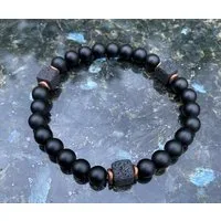 NAHLE Perlenarmband Naturstein Armband Lavastein Onyx, elastisches Stretch Armband