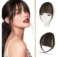 LuxusKollektion Echthaar-Extension Pony Clip Remy Echthaar Fransen Haarteil Wispy Bangs Dunkelbraun
