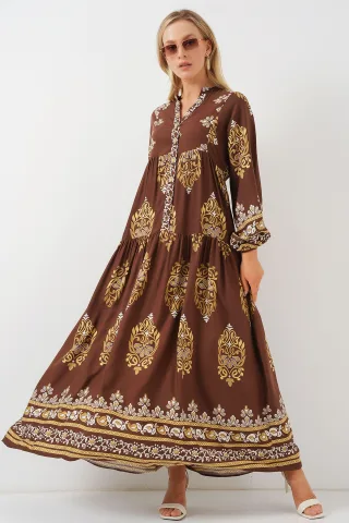 Gemustertes V-Ausschnitt Maxikleid