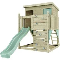 OutdoorToys Spielturm Stelzenhaus Polarstern, aus Holz in Mintgrün mit Rutsche, Kletterwand