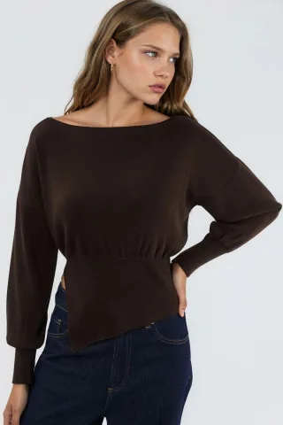 Mercerisierter Look Bootneck-Strickpullover mit Schlitzdetails