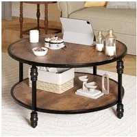 GarveeMore Beistelltisch Couchtisch,Sofatisch,Wohnzimmertisch Aus Holz,Mit Ablage,72x72x47.5cm, Rund Beistelltisch Couch Mit Stauraum,Einfacher Aufbau,Moderner Stil