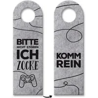 Kikkerland Dekohänger Nicht stören ich zocke oder Komm rein Türhänger in Grau mit Zocker