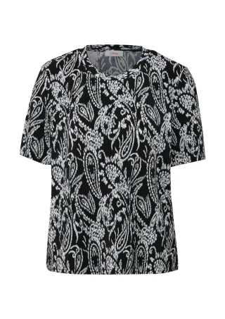 s.Oliver Red Label - T-Shirt mit Plisseefalten schwarz/weiß - Gr. - 36