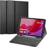 Fintie Tablet-Hülle mit Tastatur für Lenovo Tab M11(TB330FU) 11 Zoll 2024, TPU Rückseite, mit Stifthalter und magnetisch Abnehmbarer Tastatur mit QWERTZ Layout