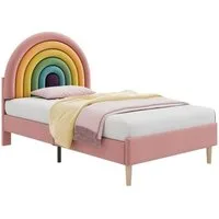 Odikalo Polsterbett Regenbogen Lattenrost verstellbar Kopfteil Samt Beige/Rosa 140/90x200