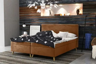 Boxspringbett Schlafzimmerbett Sileno 180x200cm in Stoff Riviera Orangebraun
