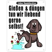speecheese Metallschild Gießen und düngen - Kein Hundeklo Schild in weiß