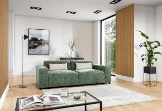 Sofa Designersofa ROMY 2-Sitzer in Stoff Enjoy Me Olivgrün