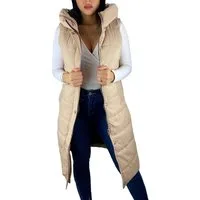 Worldclassca Longweste Worldclassca DAMEN STEPPWESTE LANG KAPUZE WESTE ÄRMELLOS OUTDOOR (1-tlg) ÜBERGANGSJACKE GESTEPPT WARM JACKE NEU S-3XL