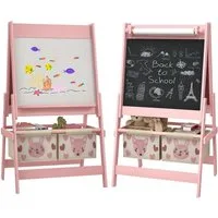 AIYAPLAY Tafel Kindertafel, 3 in 1 Kinder Staffelei, Doppelseitig, (Standtafel, 1-tlg., Kinder Spieltafel), Rosa 54 x 46,5 x 93 cm