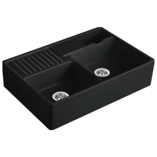 Villeroy und Boch Spülstein Doppelbecken 632392S5 Ablaufgarnitur, Exzenterbetätigung, Resteschale, Ebony