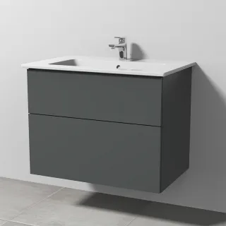 Sanipa 3way Keramik-Set Venticello Keramik-Waschtisch und Unterbau mit 2 Auszügen, Anthrazit-Matt SM32322