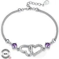 Felino Silberarmband Armband Herz Herzen Diamanten Damen Frauen Lila Geschenk Schmuckset (1-tlg., + Schmuckbeutel), 925 Sterling Silber