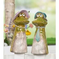 MF Gartenfigur Zaunfiguren Lilly & Max Froschpaar Keramik Grün 22 cm, (2 St)
