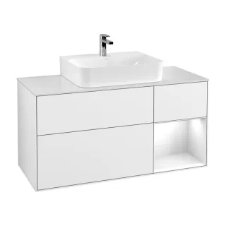 Villeroy und Boch Finion Waschtischunterschrank F171GFGF 120cm, Abdeckplatte white matt, Regal rechts Glossy white lacquer, Glossy white lacquer
