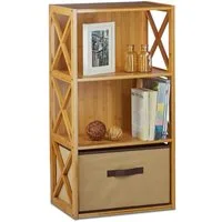 relaxdays Standregal Regal Bambus mit Korb, 3