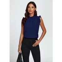 FS Collection Blusentop Damen Blusentop ärmellos mit Rüschenkragen elegante Sommerbluse Rüschenkragen und Rüschenbesatz an den Schultern
