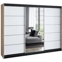 A&J MöbelLand GmbH Schiebetürenschrank VILUNO mit 4 Schubladen und Spiegel (nur für kurze Zeit! TOP ANGEBOT! Geräumiger Schrank mit einer Breite von 200 cm und Spiegel, ideal zur Aufbewahrung von Kleidung und Accessoires. 4 Schubladen und viel Staura