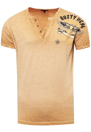 V-Neck T-Shirt Verwaschen mit Seitlichem Print