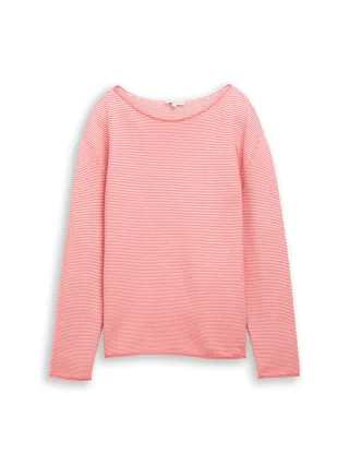 Tom Tailor - Strickpullover aus Baumwolle coral white structure stripe - Gr. - XXL
