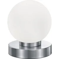 Reality Leuchten LED Nachttischlampe, Dimmfunktion, LED wechselbar, Warmweiß, kleine Bauhaus Lampe touch dimmbar Glas-kugel Lampenschirm Weiß Ø 12cm